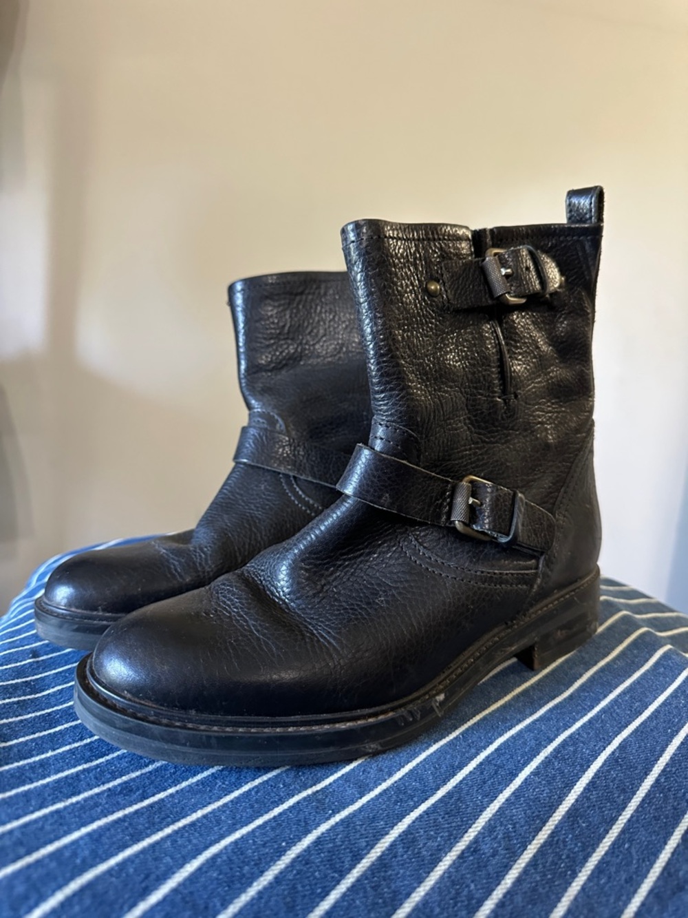 J. Crew Black Leather Moto Engineer Boots